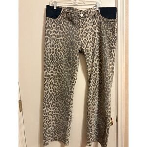 HAUTE MAMA MATERNITY XL STRAIGHT LEG ANIMAL PRINT JEANS BEIGE/BLACK